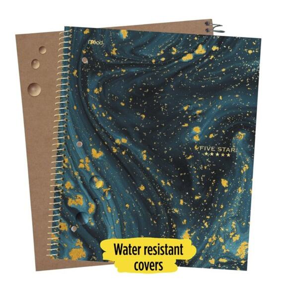 Five Star Spiral Notebook 1 Subject Wide Ruled 2 Pocket Gold Galaxy 100 Sheets - Picture 5 of 8